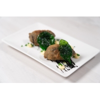 Croquettes of baby squid with Alioli and fried spinach 