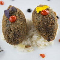 Squid Croquettes with Piquillo Peppers and Rice Pilaf