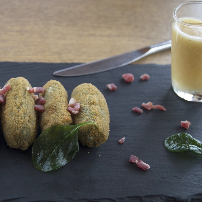 Spinach Croquettes with Ham Broth