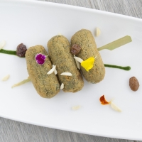 Spinach Croquettes with Cream, Almonds and Raisins