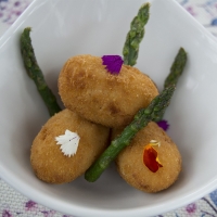Hake and Shrimp Croquettes with Asparagus Tips