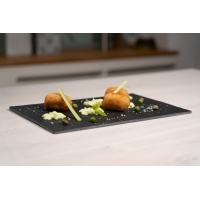 Hake and Shrimp Croquettes with Cream of Peas and Celery Cream