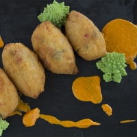 Croquettes of Vegetables and Goat Cheese with Romesco