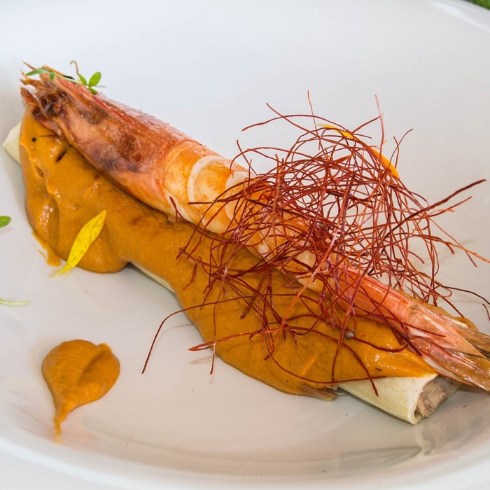 XXL Mushroom Cannelloni with Romesco and King Prawns