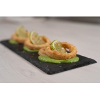 Andalusian style rings with peas and lime parmentier